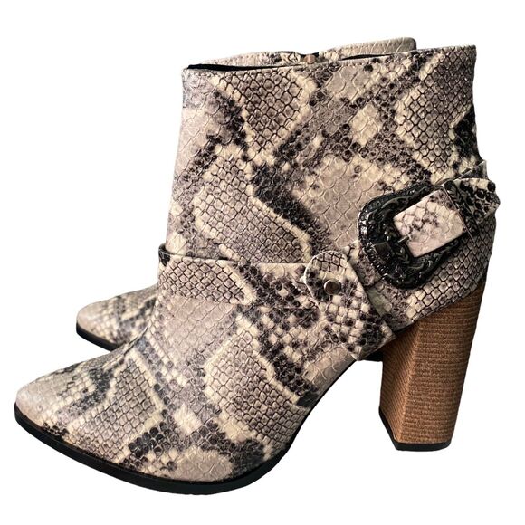 ANDREA 7 Ankle Booties Block Heel Western Python Snake Pointed Toe - Picture 7 of 12
